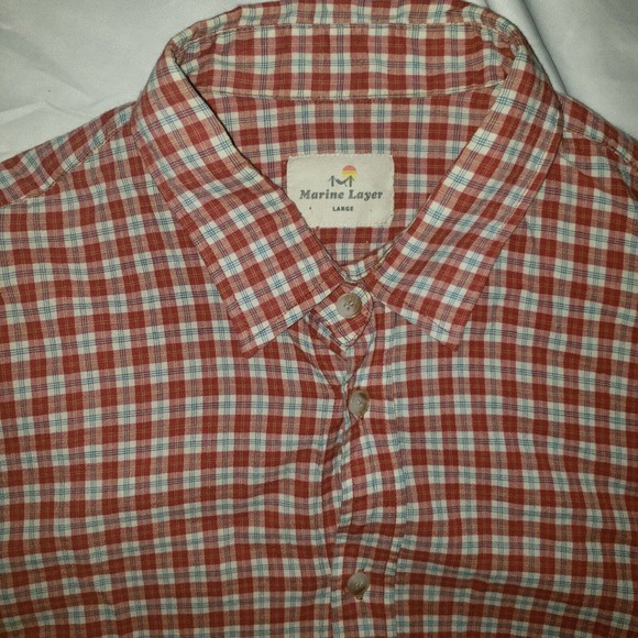 Marine Layer Women Long Sleeve Button Front Flannel Shirt Large red white Plaid - Picture 3 of 11
